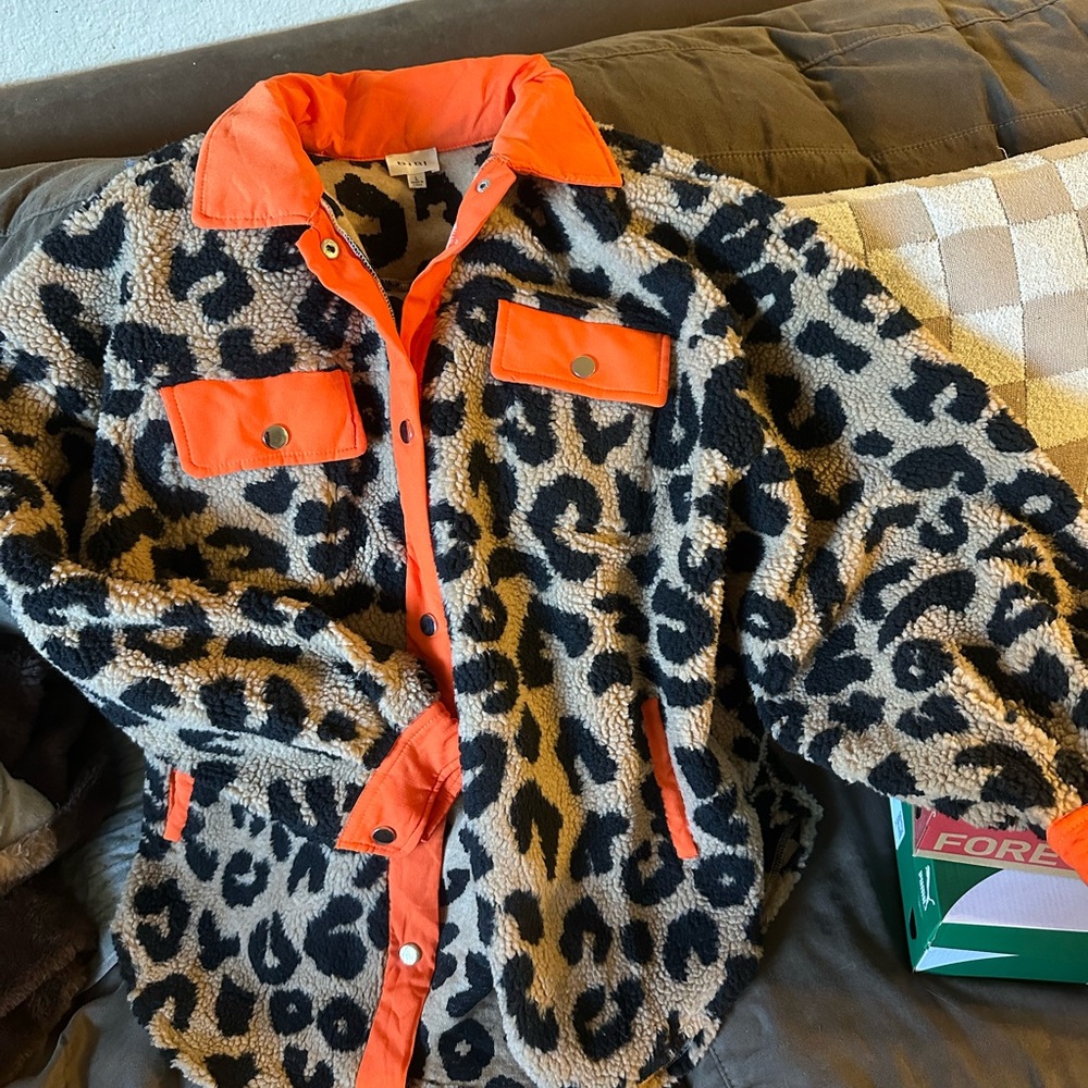 Bibi Leopard Print Puffer Jacket With Orange Deta… - image 1